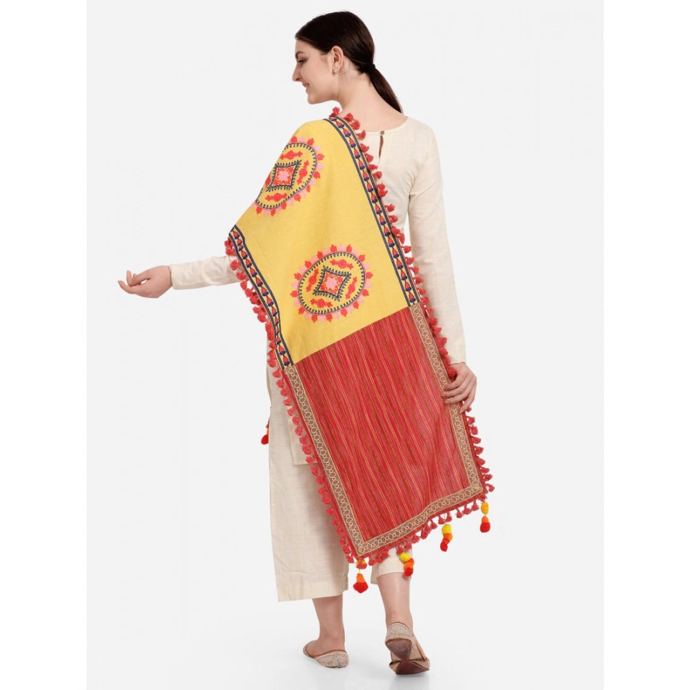 Women's Cotton Embroidered Dupatta (Yellow, Length: 1.5 to 2 Mtr)