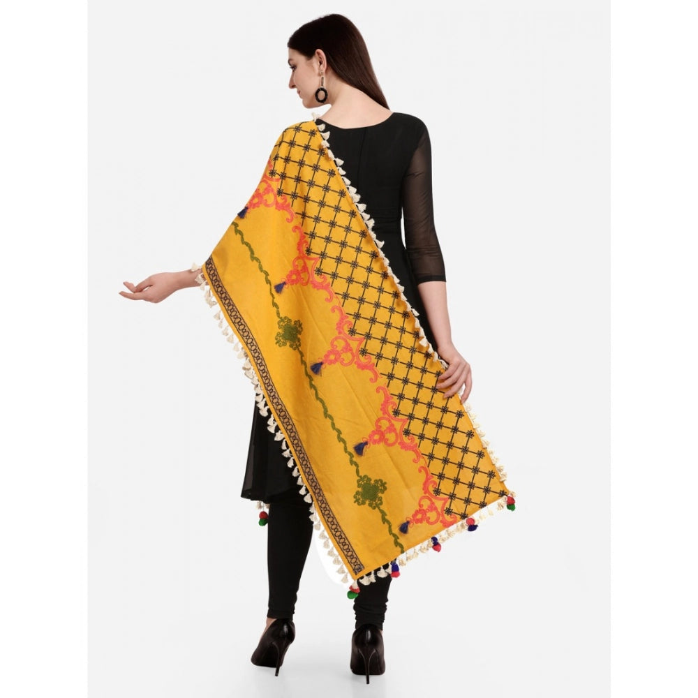 Women's Cotton Embroidered Dupatta (Mustuard, Length: 1.5 to 2 Mtr)