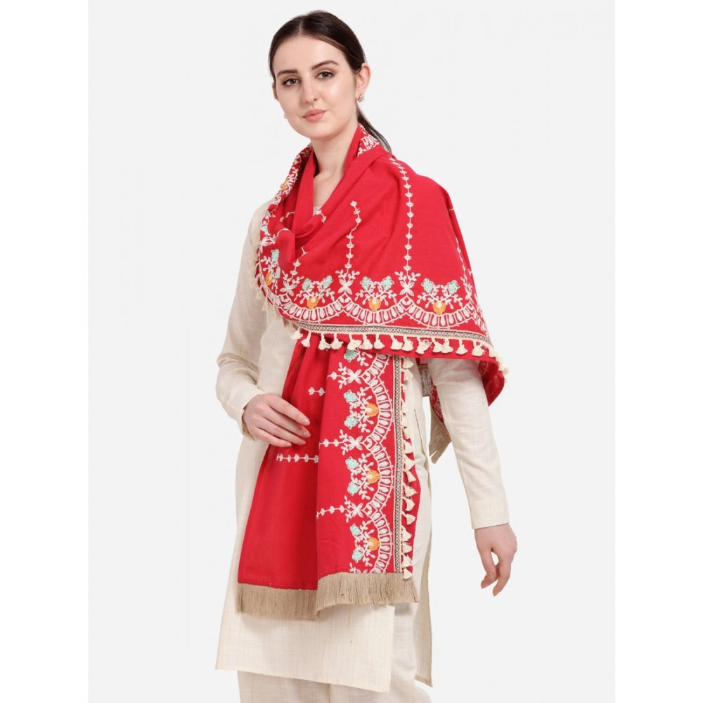 Women's Cotton Embroidered Dupatta (Red, Length: 1.5 to 2 Mtr)