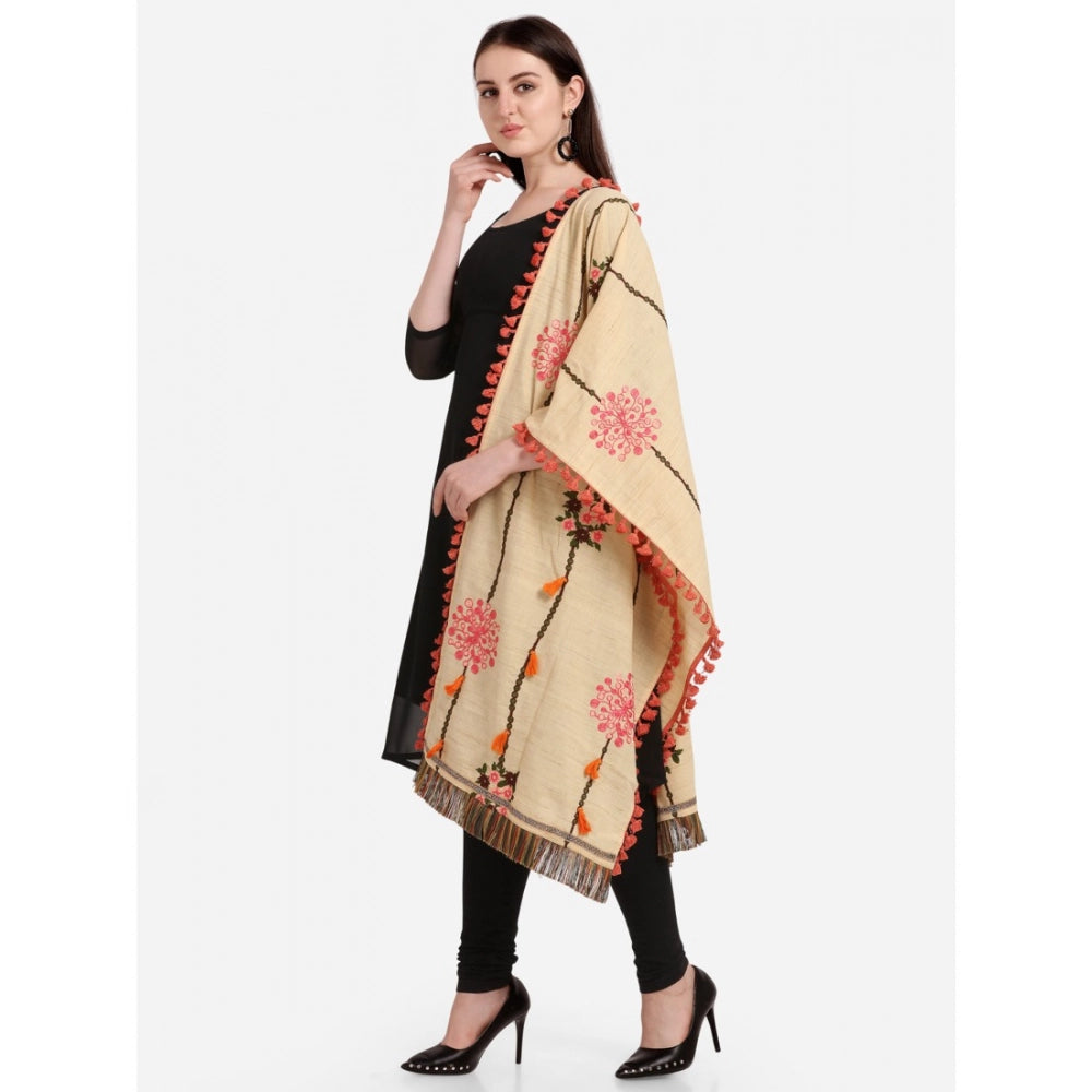 Women's Cotton Embroidered Dupatta (Beige, Length: 1.5 to 2 Mtr)