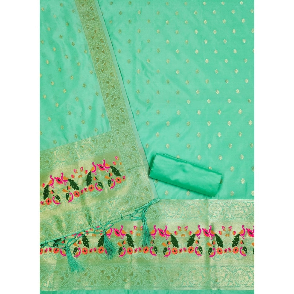 Women's Banarasi Silk Printed Unstitched Salwar Suit Material With Dupatta (Seagreen, 3Mtrs)