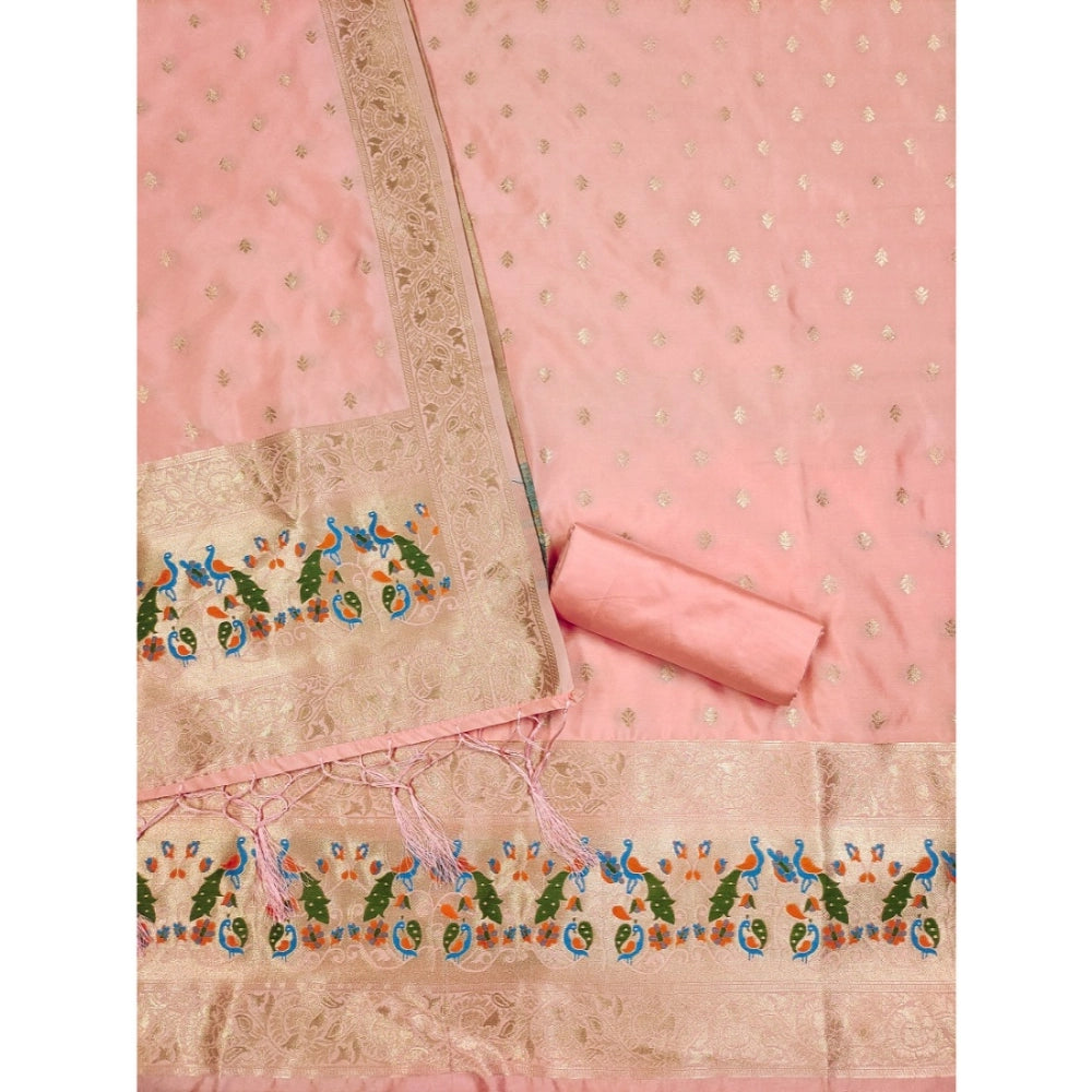 Women's Banarasi Silk Printed Unstitched Salwar Suit Material With Dupatta (Peach, 3Mtrs)