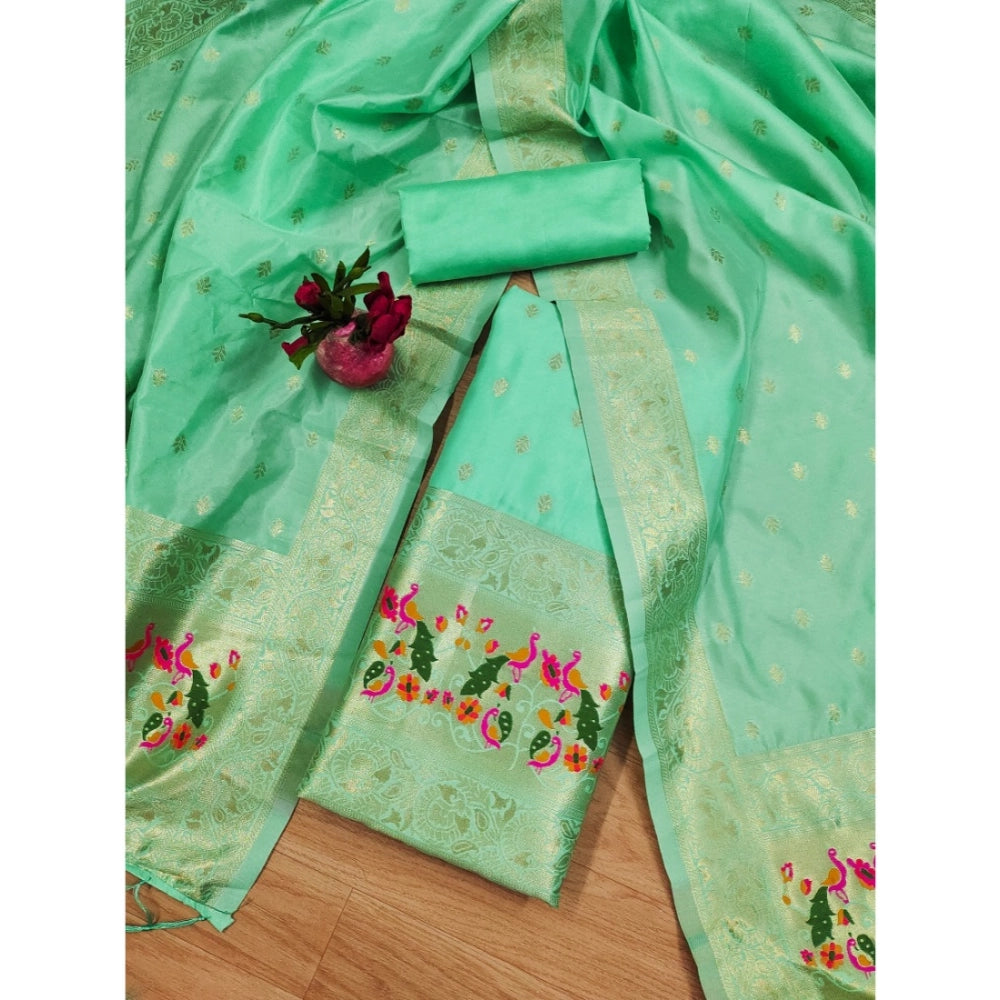 Women's Banarasi Silk Printed Unstitched Salwar Suit Material With Dupatta (Seagreen, 3Mtrs)