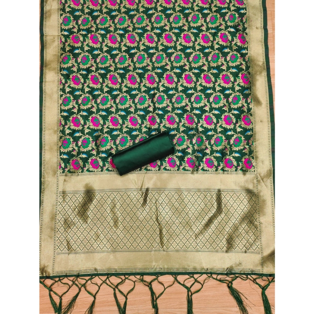 Women's Banarasi Silk Printed Unstitched Salwar Suit Material With Dupatta (Green, 3Mtrs)